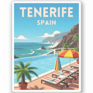 Retro Vintage Reizen Tenerife Spanje Kust Sticker