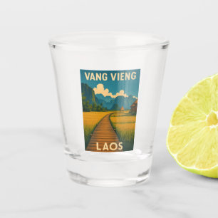 Retro Vintage Reizen Vang Vieng Laos Schilderachti Shot Glas