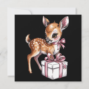 Retro Vintage Rendier Roze Kerst Baby Hert  Feestdagenkaart