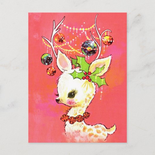 rétro vintage renne de Noël Carte postale (Devant)