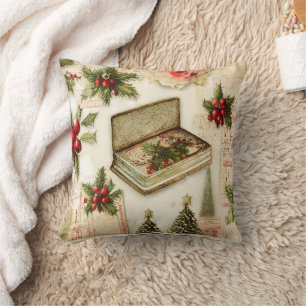 Retro Vintage Rode Groene Hulst Kerst Vakantie Kussen