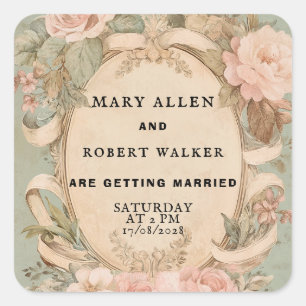 Retro vintage roze en mint bloemen Sticker