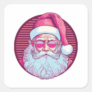 Retro vintage roze kerstman  vierkante sticker