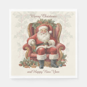 Retro Vintage Santa Vrolijk Kerstfeest Gelukkig Ni Servet