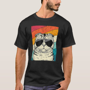 Retro Vintage Schotse Vouwkat met Zonnebril Ca T-shirt