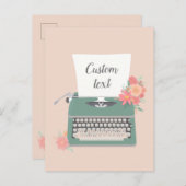 Retro vintage schrijfmachine & bloemen & aangepast briefkaart (Voorkant / Achterkant)