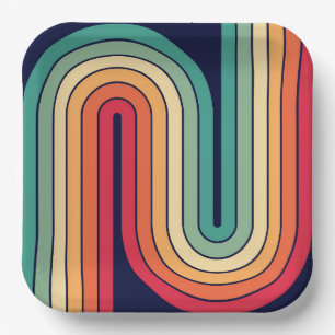 Retro Vintage Stijl Geometrisch Ontwerp Jaren 70 Papieren Bordje