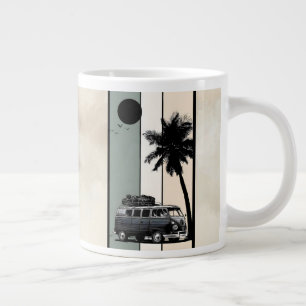 Retro Vintage Strand Busje en Palmboom Extra Grote Beker