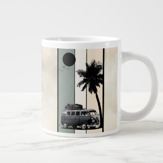 Retro Vintage Strand Busje en Palmboom Extra Grote Beker