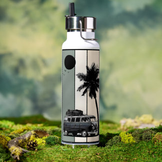 Retro Vintage Strand Busje en Palmboom Waterfles
