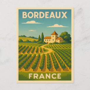 Retro Vintage Travel Bordeaux Frankrijk Wijngaard Briefkaart