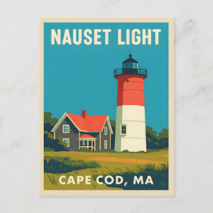 Retro Vintage Travel Cape Cod Nauset Vuurtoren Briefkaart