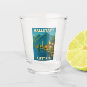 Retro Vintage Travel Hallstatt Oostenrijk Schilder Shot Glas