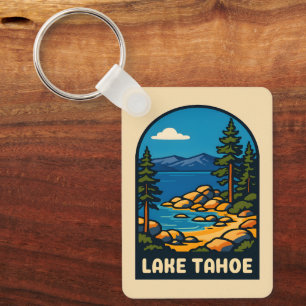 Retro Vintage Travel Lake Tahoe Californië Schilde Sleutelhanger