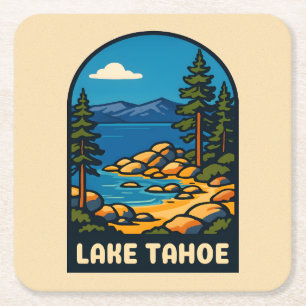 Retro Vintage Travel Lake Tahoe Californië Schilde Vierkante Kartonnen Onderzetter