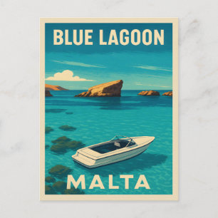Retro Vintage Travel Malta Blue Lagoon Seaside Briefkaart
