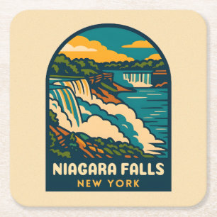 Retro Vintage Travel Niagara Herfsten Nederland Vierkante Kartonnen Onderzetter