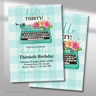 Retro Vintage Turquoise Schrijfmachine Bloem Verja Kaart