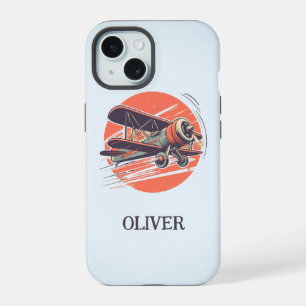 Retro Vintage Tweedekker Vliegtuig Persoonlijk iPhone 15 Hoesje