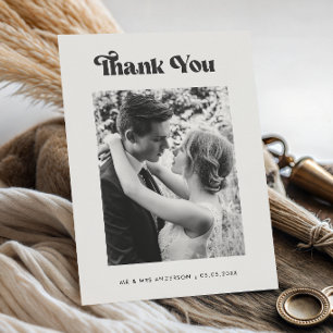 Retro Vintage Typografie Zwart-Wit Foto Bruiloft Bedankkaart