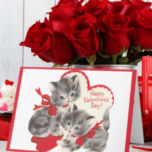 Retro Vintage Valentijnsdag Kitten Custom Feestdagen Kaart