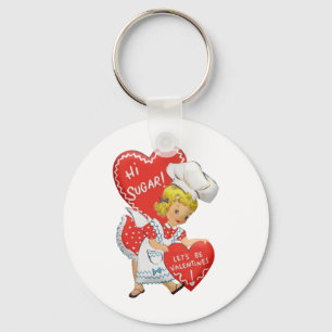 Retro Vintage Valentijnsmeisje Hoge Suiker Sleutelhanger