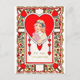 Retro Vintage Valentine fille Carte postale