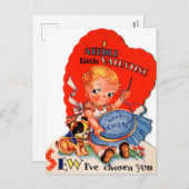 Retro Vintage Valentine fille Carte postale (Devant / Derrière)