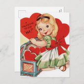 Retro Vintage Valentine fille Carte postale (Devant / Derrière)