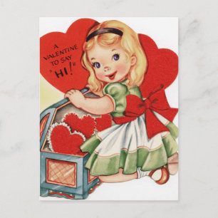 Retro Vintage Valentine fille Carte postale