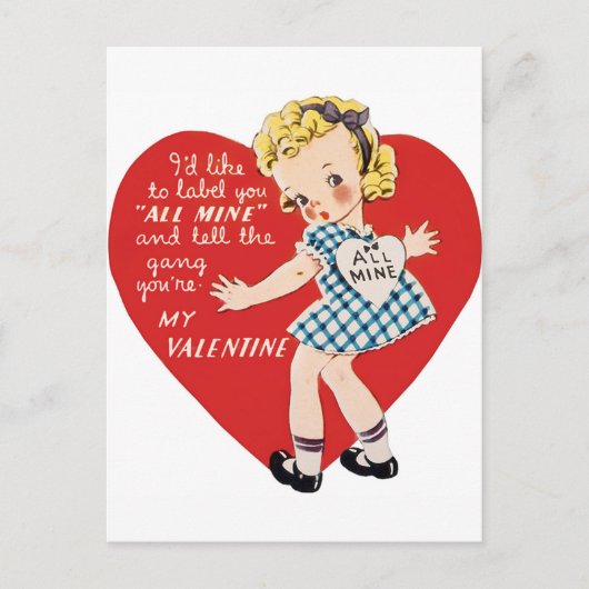 Retro Vintage Valentine fille Carte postale (Devant)