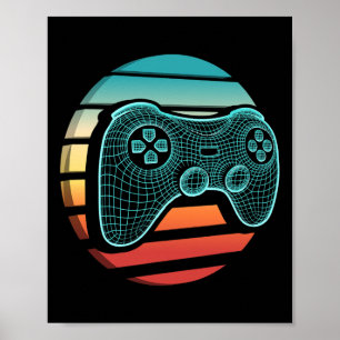 Retro Vintage Videogame Controller Gamer Zonsonder Poster