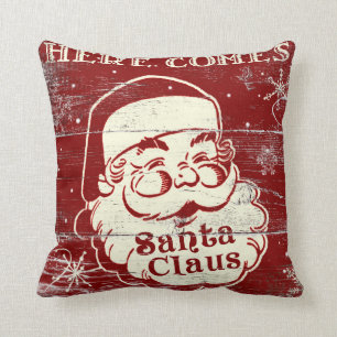 Rétro vintage vient ici coussin du père noël