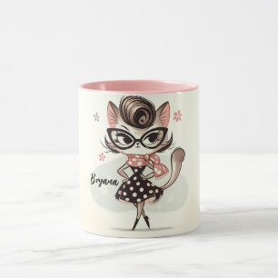 Retro Vintage Vrouwelijke Kitten Met Kattenbril Mok