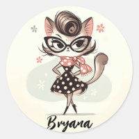 Retro Vintage Vrouwelijke Kitten Met Kattenbril
