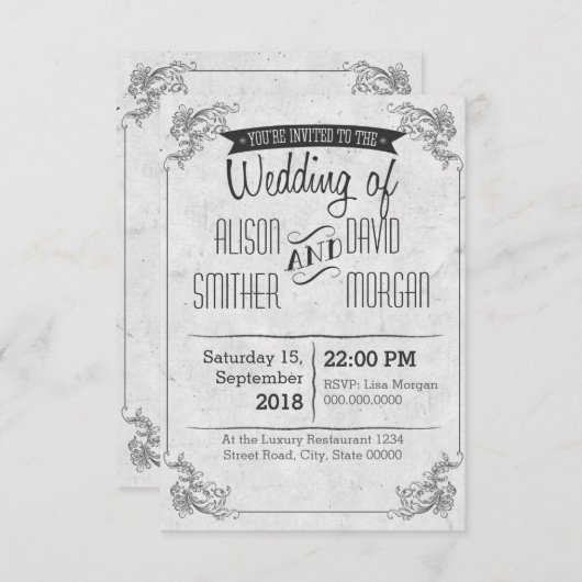Rétro Vintage wedding invitation (Devant / Derrière)