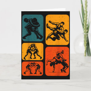 Retro Vintage Worstelen Silhouet Worstelaar Heren  Kaart