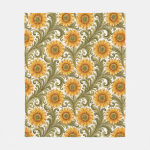 Retro Vintage Zonnebloem Patroon Fleece Deken