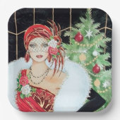 Retro vintonage dames met kerst papieren bordje (Voorkant)