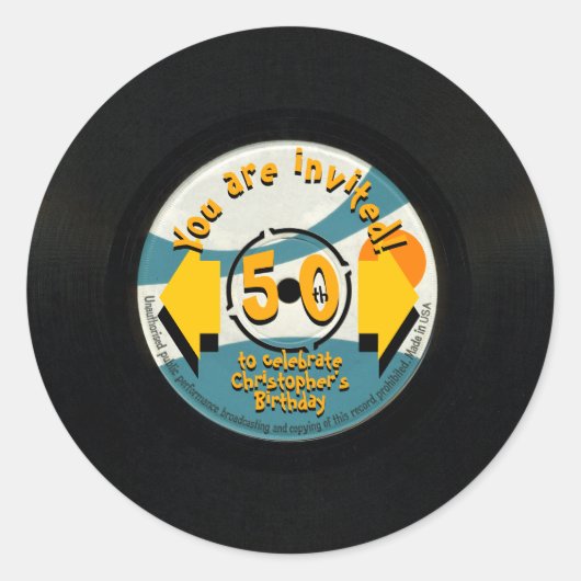 Retro Vinyl 50e Verjaardagsfeest R Sticker (Voorkant)