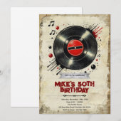 Retro vinyl birthday party invitation (Devant / Derrière)
