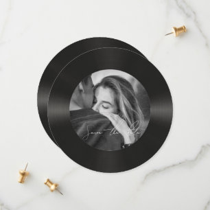 Retro vinyl plaat foto bruiloft save the date