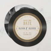 Retro vinyl plat foto bruiloft save the date (Voorkant / Achterkant)