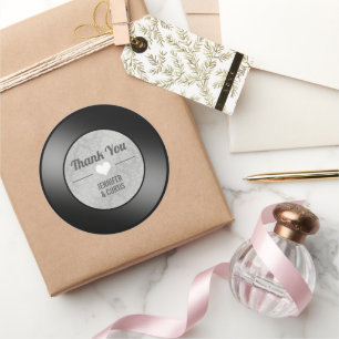Retro Vinyl Plat Huwelijk Bedankt Ronde Sticker
