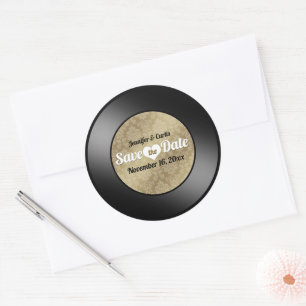 Retro Vinyl Plat Huwelijk Bewaar de Datum Klassiek Ronde Sticker