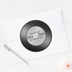 Retro Vinyl Plat Huwelijk Opslagdatum Ronde Sticker
