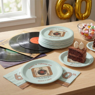 Retro Vinyl Platenspeler 60e Verjaardag Papieren Bordje