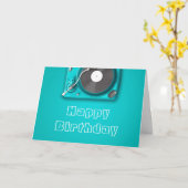 Retro vinyl platenspeler muziek liefhebber verjaar kaart (Gele Bloem)