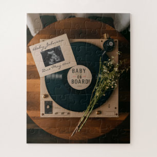 Retro Vinyl Platenspeler Zwangerschapsaankondiging Legpuzzel