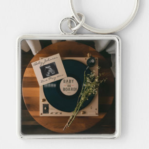Retro Vinyl Platenspeler Zwangerschapsaankondiging Sleutelhanger